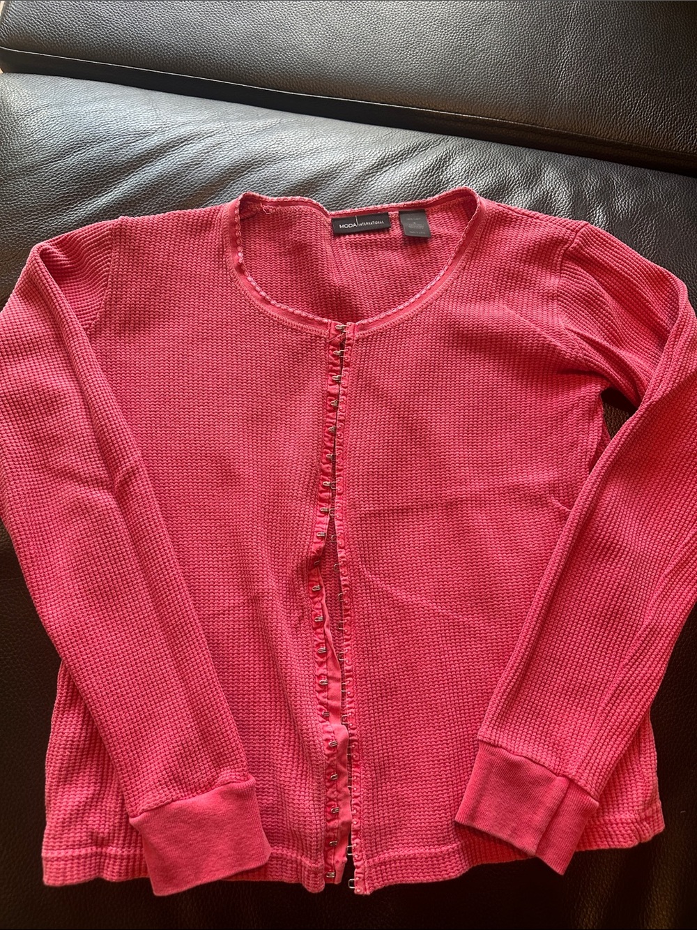Moda Internacional Pink Waffle-Knit with Ruffle Trim